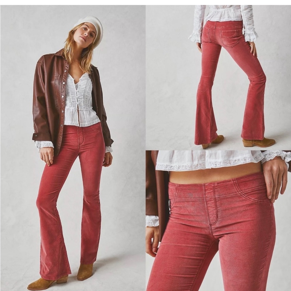 We The Free Pull On Corduroy Flare Pants - Garnet Royale